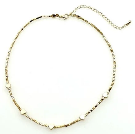 Ladies necklaces online exclusive -Gold Beaded Necklace with Heart beads