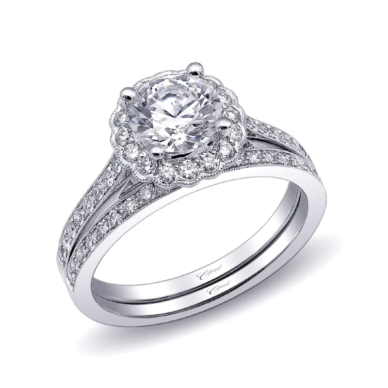 ladies engagement rings white-14kw Gold Diamond Scalloped Halo Semi-Mount Engagement Ring